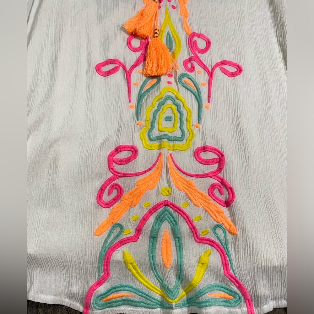LILLY PULITZER Ellie Tunic Dress Resort White Neon Embroidery Tassels B… - Picture 4 of 7